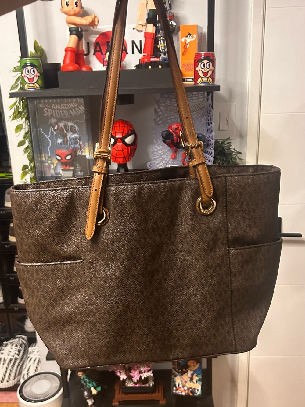 Michael Kors Brown Logo Tote with Tan Straps
